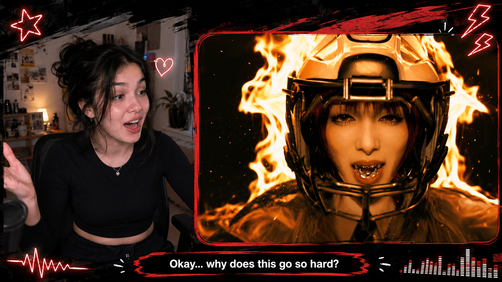 Music reaction creator reacting to a fiery music-video performance