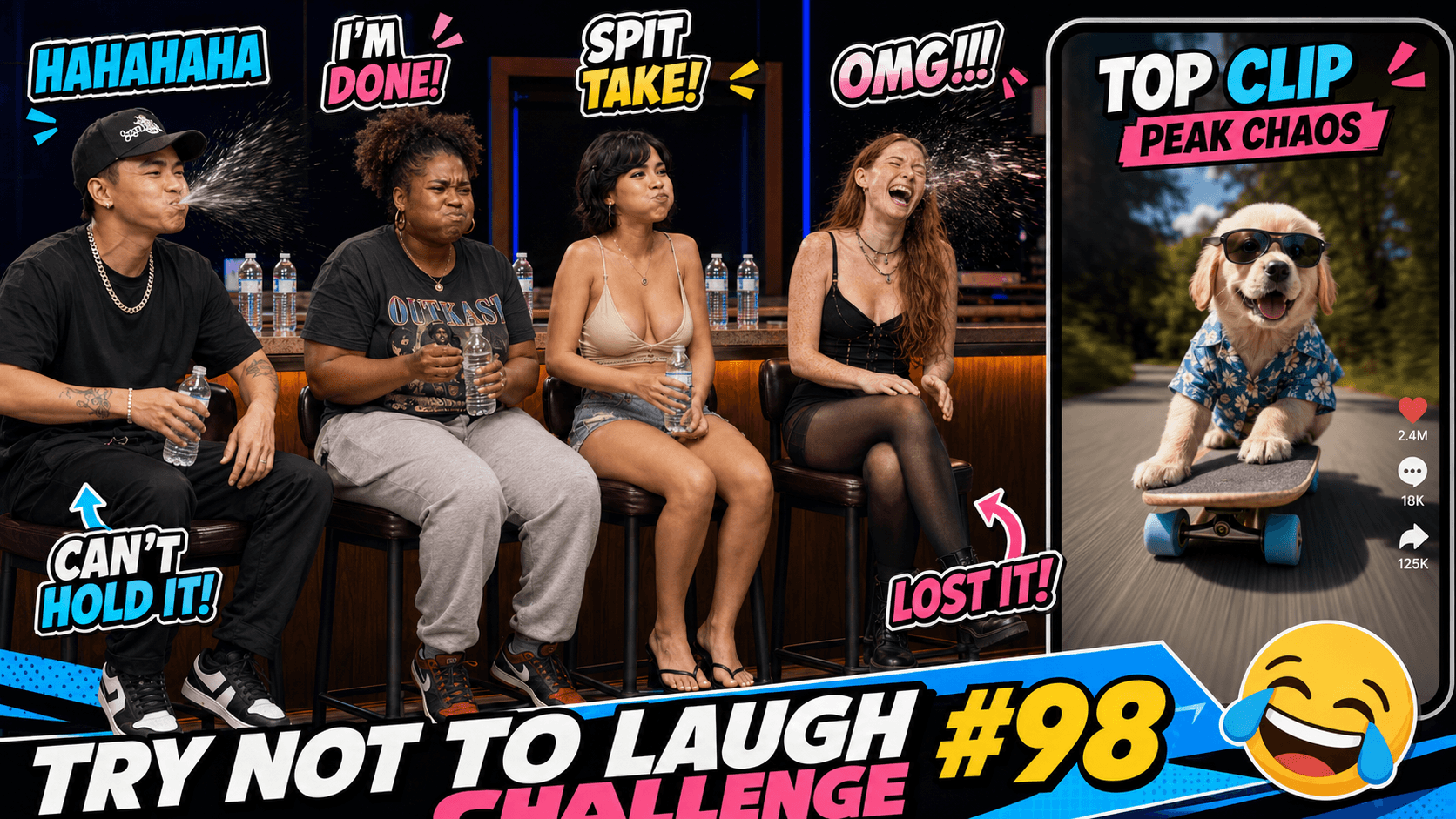 Creator with hands over their mouth, mid-laugh break during a try not to laugh challenge